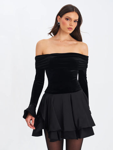 Magnolia Black Off-shoulder Layered Mini Dress