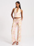 Lauren Pink Floral Print Ruched Back Suit Vest
