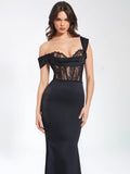 CALLISTA BLACK SATIN LACE CORSET MAXI DRESS