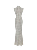 Xylona Beige & Gold Crochet Teardrop Neckline Mermaid Maxi Dress