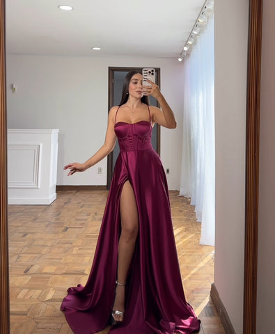 ROBE LONGUE BUSTIER EN SATIN LIGNE A