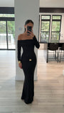 OFF SHOULDER LONG SLEEVE STRETCHY MAXI DRESS