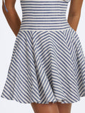 Vinaya Navy & White Striped Linen Flared Mini Dress