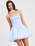 Valentina Baby Blue Boned Curve Edge Mini Dress