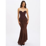 Giovana Espresso Sweetheart Draped Mesh Maxi Dress