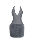 Daisy Grey Drop Waist Fur Trim Halter Mini Dress