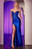 STRAPLESS LACE & STRETCH SATIN GOWN