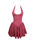 HADARA BURGUNDY SUEDE HALTER MINI DRESS