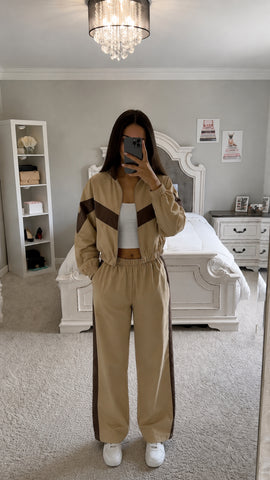 Color Block Zip Up Outerwear and Pants Set