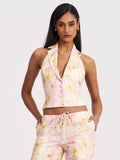 Lauren Pink Floral Print Ruched Back Suit Vest
