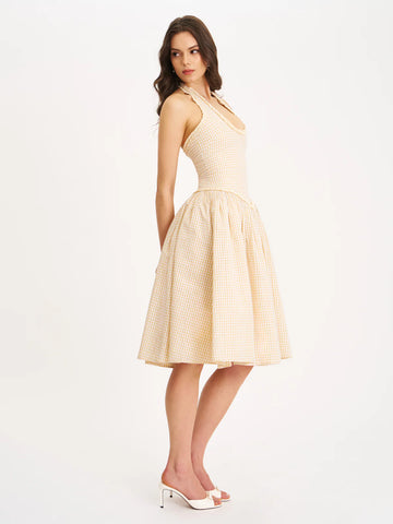 yellow gingham midi dress Forever Yours Yellow Gingham Midi Dress