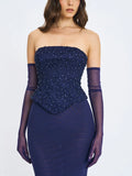 Orabelle Navy Mermaid Gown With Lace-up Back