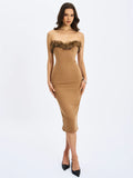 Rayanne Chestnut Fur-trimmed Sweetheart Maxi Dress