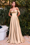 OFF SHOULDER SATIN COWL NECK GOWN