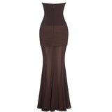 Giovana Espresso Sweetheart Draped Mesh Maxi Dress