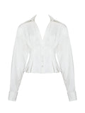 Sylvia White Pinstripe Deep V Pleated Shirt