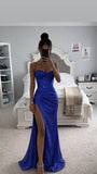 NAVY GLITTERY CORSET LACE BACK SLIT GOWN
