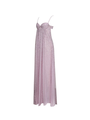Wallie Pink Rhinestone Embellished Mesh Gown SHOP DDMINE Wallie Pink Rhinestone Embellished Mesh Gown SHOP DDMINE