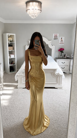 DROP WAIST SATIN GOWN