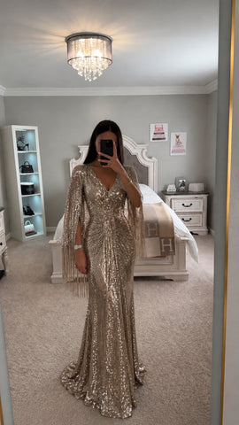 SEQUIN GOWN WITH REMOVABLE CAPE - PREORDER