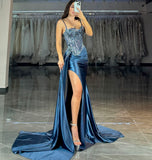 EMBELLISHED LACE AND SATIN FITTED GOWN