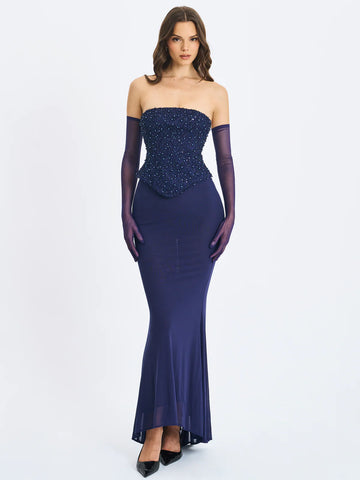 Orabelle Navy Mermaid Gown With Lace-up Back