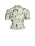 Zanella Green FLoral Print Lace Trim Linen Top