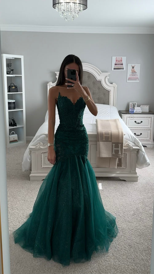 Strapless Lace Tulle Mermaid Gown Black / 4
