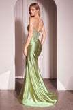 STRAPLESS LACE BODICE SATIN FITTED GOWN