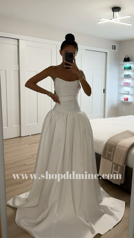 drop waist wedding dress near me Drop Waist Wedding Dress Square Neck Basque Waist Wedding Dress Minimalist A-line Wedding Dress Modern Silk Satin Ball Wedding Gown LYNN