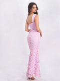 Dahlia Pink Floral Lace Mermaid Gown