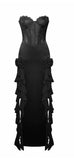 ROBE LONGUE CORSET EN DENTELLE SATINÉE NOIRE TALIA
