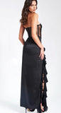 ROBE LONGUE CORSET EN DENTELLE SATINÉE NOIRE TALIA