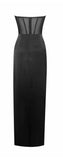ROBE LONGUE CORSET EN DENTELLE SATINÉE NOIRE TALIA