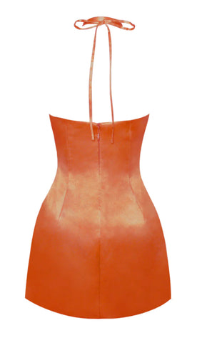 burnt orange satin mini dress AKIRA Ariana Satin Ruffled Mini Dress