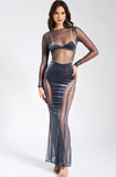 ROBE LONGUE EN MAILLE DE VELOURS GRIS SHANNON 