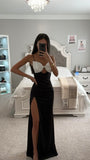 ELANOR BLACK AND WHITE BOW SATIN GOWN