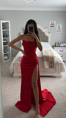LUNA RED CORSET SLIT GOWN As Shown / Small LUNA RED CORSET SLIT GOWN As Shown / Small