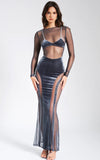 ROBE LONGUE EN MAILLE DE VELOURS GRIS SHANNON 