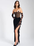 GAIA BLACK LACE VELVET CORSET GOWN