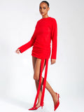 ROBE PULL DOS NUL À MANCHES LONGUES EN TRICOT ROUGE KEIRA 