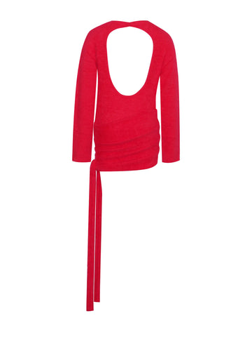 red sweater dress open back Open Back Apron Sweater Dress In RED WINE