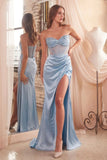 PARIS BLUE DAISY EMBELLISHED SATIN CORSET GOWN