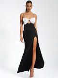 ELANOR BLACK AND WHITE BOW SATIN GOWN