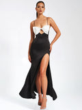 ELANOR BLACK AND WHITE BOW SATIN GOWN