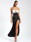 ELANOR BLACK AND WHITE BOW SATIN GOWN