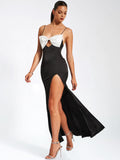 ELANOR BLACK AND WHITE BOW SATIN GOWN