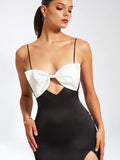 ELANOR BLACK AND WHITE BOW SATIN GOWN