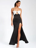ELANOR BLACK AND WHITE BOW SATIN GOWN
