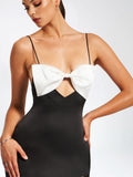 ELANOR BLACK AND WHITE BOW SATIN GOWN